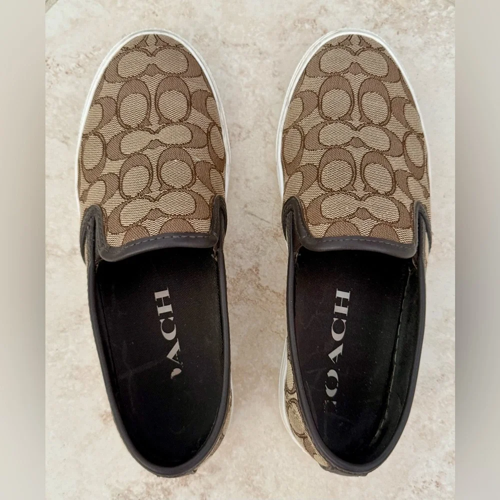 Coach Signature Tan and Brown Slip-Ons - Picture 2 of 3
